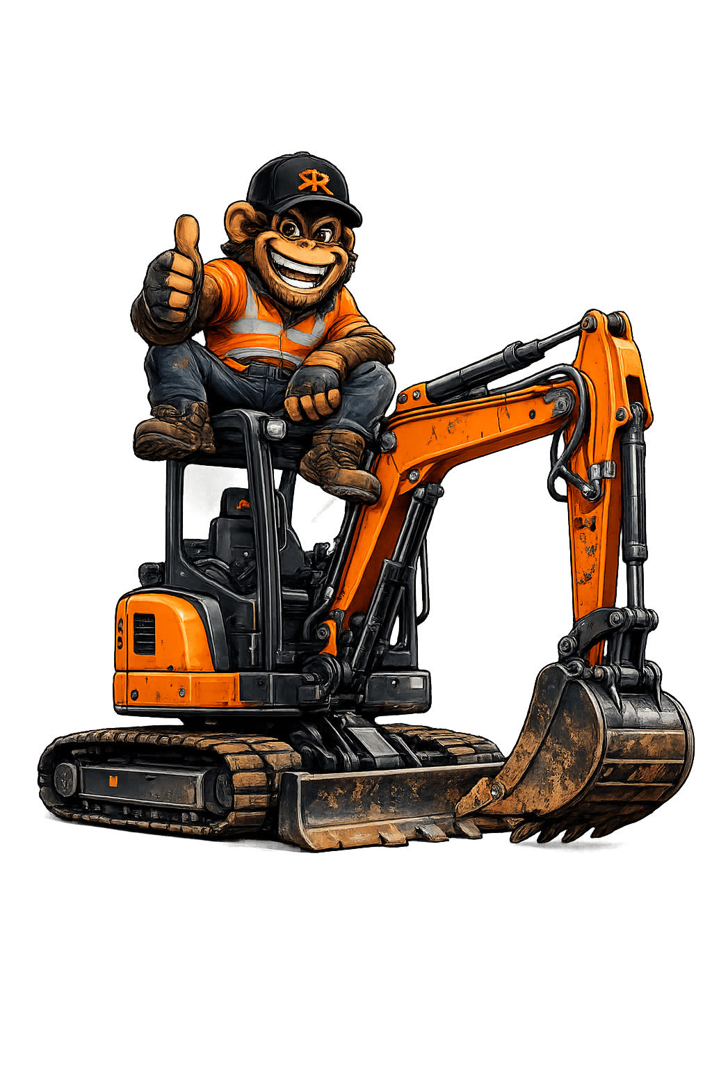 Dig Ready mascot on an excavator