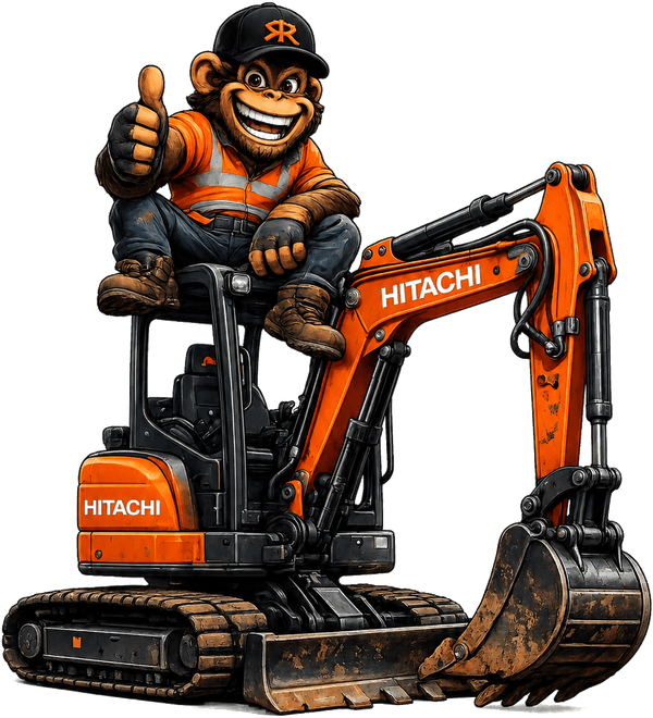 Dig Ready mascot on an excavator